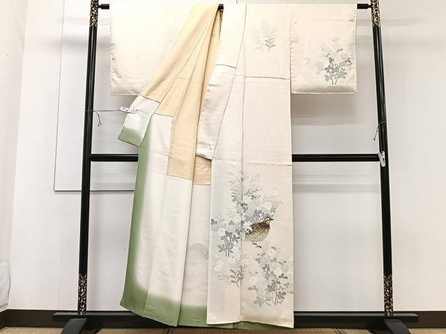 平和屋着物■訪問着　刺繍　花鳥文　カラー胴裏：丁子色　正絹　逸品　CABE9941xi