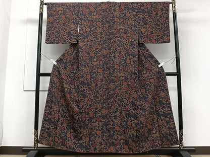 平和屋着物■上質な小紋　更紗花文　正絹　逸品　CABE9942xi