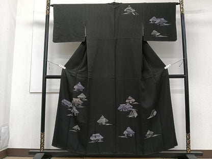 平和屋着物■訪問着 小屋文 黒地 正絹 逸品 CABE9952xi