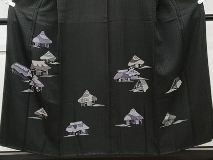平和屋着物■訪問着 小屋文 黒地 正絹 逸品 CABE9952xi