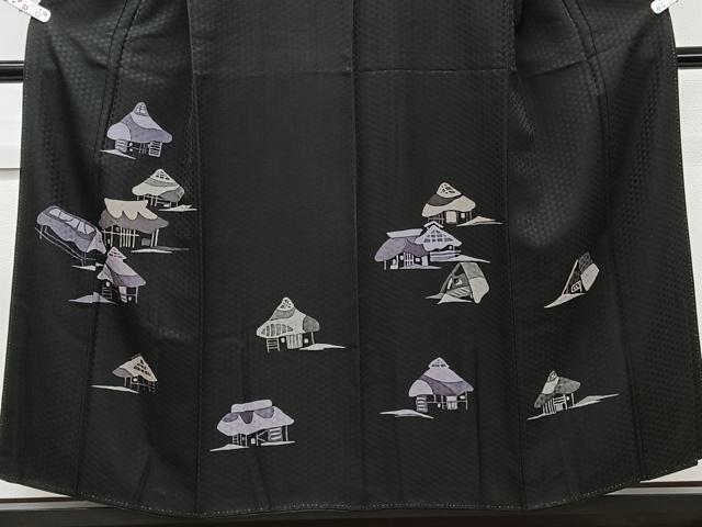 平和屋着物■訪問着 小屋文 黒地 正絹 逸品 CABE9952xi