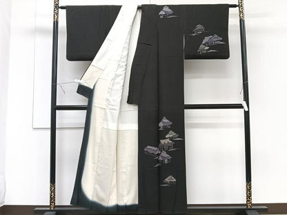 平和屋着物■訪問着 小屋文 黒地 正絹 逸品 CABE9952xi