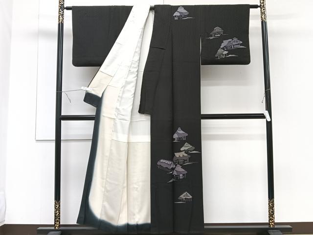 平和屋着物■訪問着 小屋文 黒地 正絹 逸品 CABE9952xi