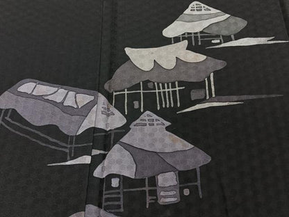 平和屋着物■訪問着 小屋文 黒地 正絹 逸品 CABE9952xi