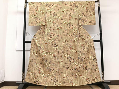平和屋着物■上質な小紋 切嵌草花文 金彩 正絹 逸品 CABE9962xi