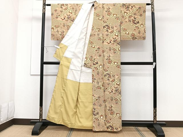平和屋着物□上質な小紋 切嵌草花文 金彩 正絹 逸品 CABE9962xi