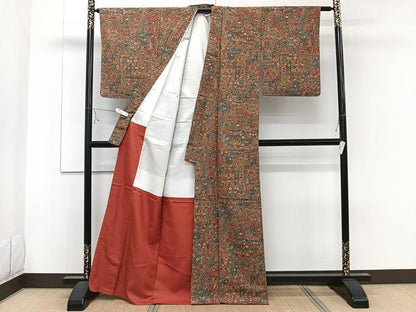 平和屋着物■上質な小紋 幾何学花鳥文 正絹 逸品 CABE9964xi