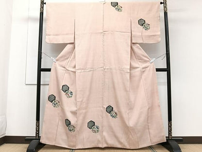 平和屋着物■訪問着 紬地 手描き 絞り 亀甲草花文 正絹 逸品 CABE9969xi