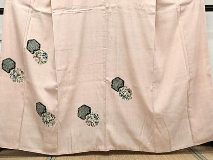 平和屋着物■訪問着 紬地 手描き 絞り 亀甲草花文 正絹 逸品 CABE9969xi