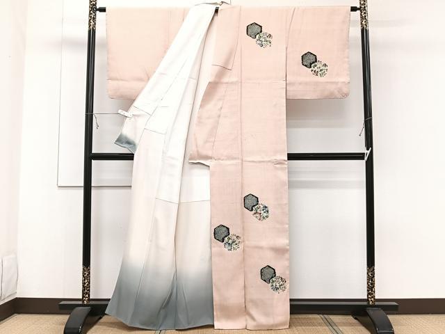 平和屋着物●訪問着　紬地　手描き　草花文　ロング丈　正絹　逸品　CABC9755vp 平和屋着物□訪問着 紬地 手描き 絞り 亀甲草花文 正絹 逸品 CABE9969xi