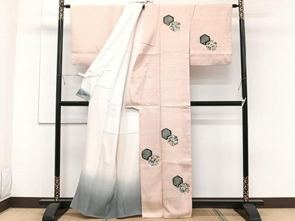 平和屋着物■訪問着 紬地 手描き 絞り 亀甲草花文 正絹 逸品 CABE9969xi