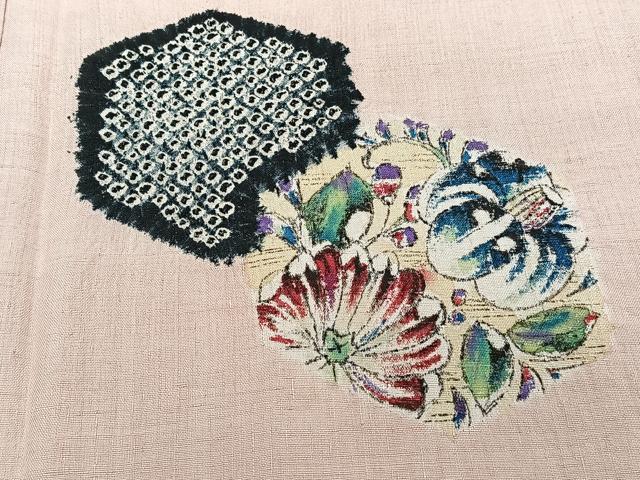 平和屋着物■訪問着 紬地 手描き 絞り 亀甲草花文 正絹 逸品 CABE9969xi
