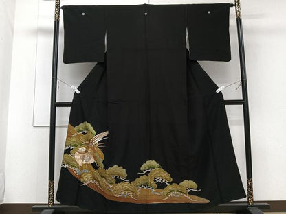 平和屋着物■黒留袖 刺繍 流水尾長鳥枝松文 金彩 洗える着物 CABE9972xi