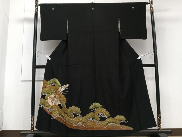 平和屋着物■黒留袖 刺繍 流水尾長鳥枝松文 金彩 洗える着物 CABE9972xi