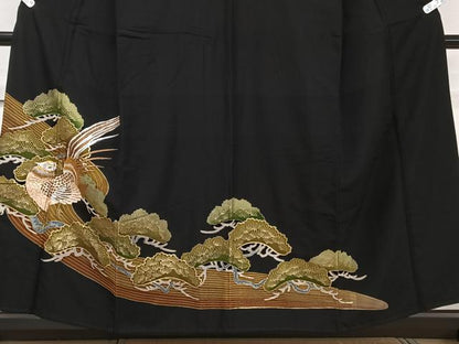 平和屋着物■黒留袖 刺繍 流水尾長鳥枝松文 金彩 洗える着物 CABE9972xi