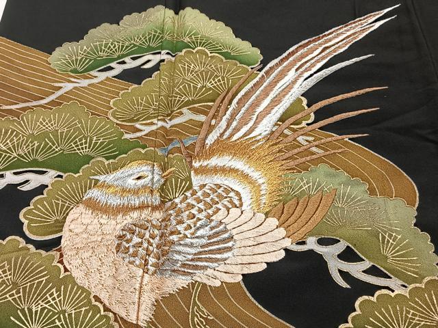 平和屋着物■黒留袖 刺繍 流水尾長鳥枝松文 金彩 洗える着物 CABE9972xi