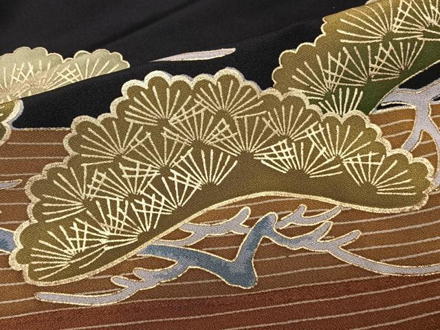 平和屋着物■黒留袖 刺繍 流水尾長鳥枝松文 金彩 洗える着物 CABE9972xi