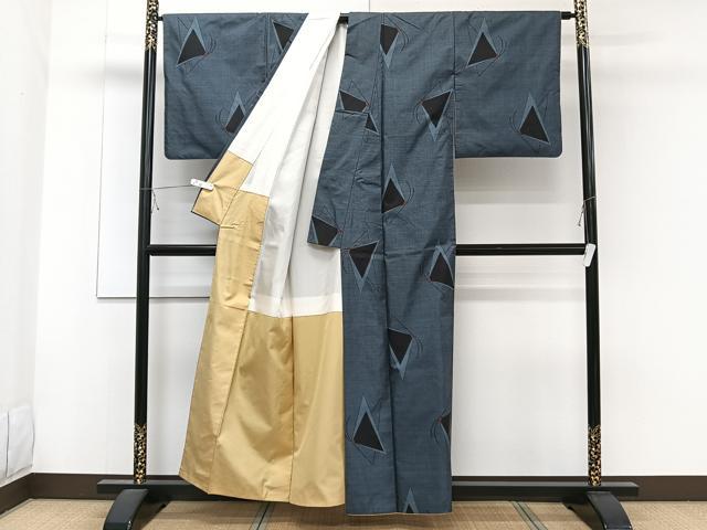 平和屋着物□本場大島紬 9マルキ 幾何学文 正絹 逸品 CABE9975xi