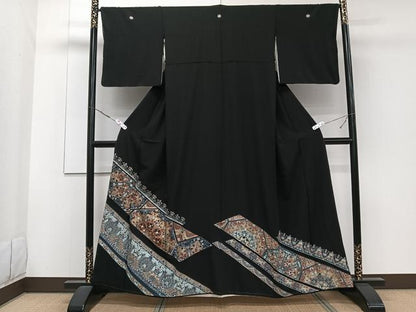 平和屋着物■豪華黒留袖 孔雀更紗花文 金彩 正絹 逸品 CABE9980xi