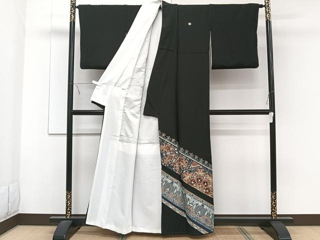 平和屋着物■豪華黒留袖 孔雀更紗花文 金彩 正絹 逸品 CABE9980xi