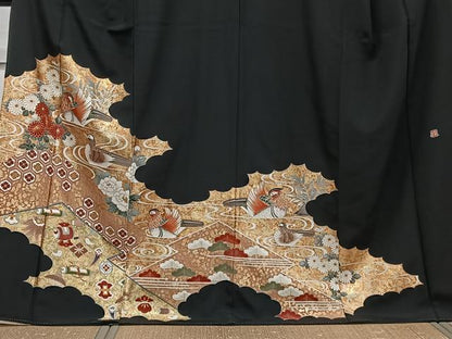 平和屋着物■豪華黒留袖 作家物 駒刺繍 花鳥文 金彩 正絹 逸品 CABE9984xi