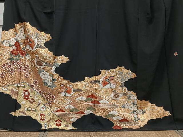 平和屋着物■豪華黒留袖 作家物 駒刺繍 花鳥文 金彩 正絹 逸品 CABE9984xi