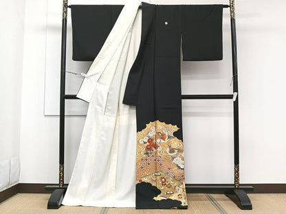 平和屋着物■豪華黒留袖 作家物 駒刺繍 花鳥文 金彩 正絹 逸品 CABE9984xi