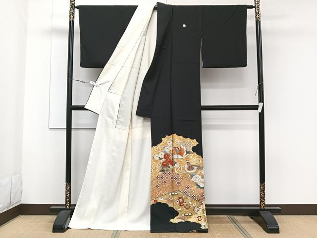 平和屋着物■豪華黒留袖 作家物 駒刺繍 花鳥文 金彩 正絹 逸品 CABE9984xi