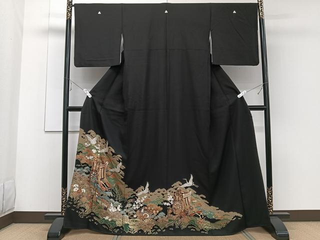 平和屋着物■豪華黒留袖 御所車飛鳥松花文 金彩 正絹 逸品 CABE9990xi