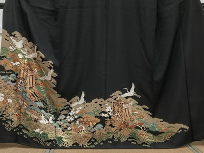 平和屋着物■豪華黒留袖 御所車飛鳥松花文 金彩 正絹 逸品 CABE9990xi