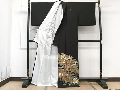 平和屋着物■豪華黒留袖 御所車飛鳥松花文 金彩 正絹 逸品 CABE9990xi