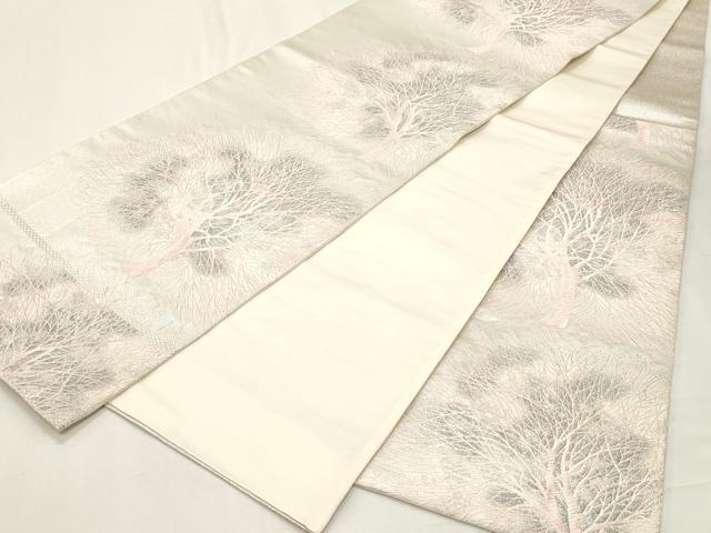 平和屋着物◎六通柄袋帯　唐織　樹木文　銀糸　正絹　逸品　CABF0014vf