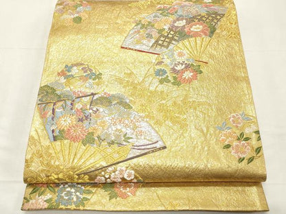 平和屋着物◎六通柄袋帯　唐織　扇面花文　金銀糸　正絹　逸品　CABF0015vf