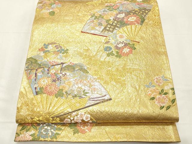 平和屋着物◎六通柄袋帯　唐織　扇面花文　金銀糸　正絹　逸品　CABF0015vf