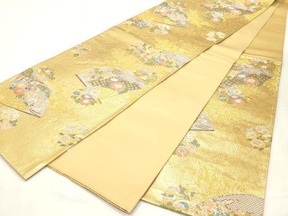 平和屋着物◎六通柄袋帯　唐織　扇面花文　金銀糸　正絹　逸品　CABF0015vf