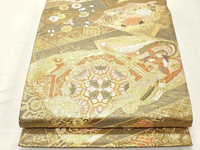 平和屋着物◎六通柄袋帯　唐織　鳳凰花文　金糸　正絹　逸品　CABF0018vf