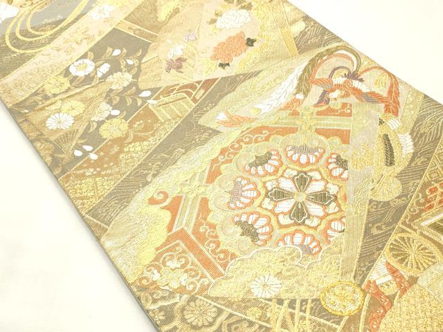 平和屋着物◎六通柄袋帯　唐織　鳳凰花文　金糸　正絹　逸品　CABF0018vf