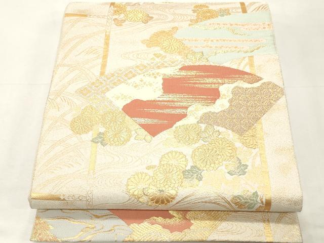 平和屋着物◎六通柄袋帯　綴れ　刻絲織　地紙花文　正絹　逸品　CABF0021vf