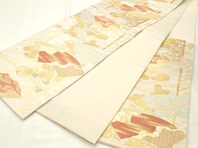 平和屋着物◎六通柄袋帯　綴れ　刻絲織　地紙花文　正絹　逸品　CABF0021vf