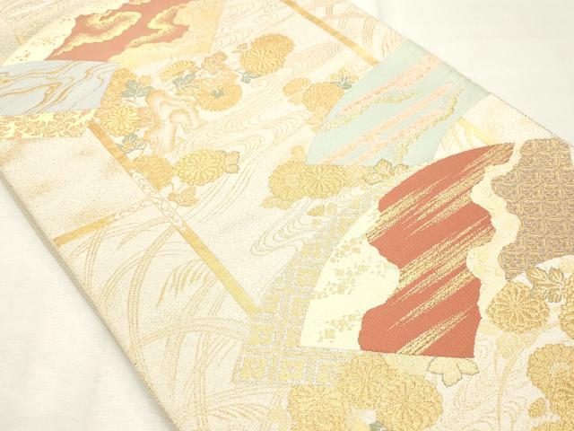 平和屋着物◎六通柄袋帯　綴れ　刻絲織　地紙花文　正絹　逸品　CABF0021vf