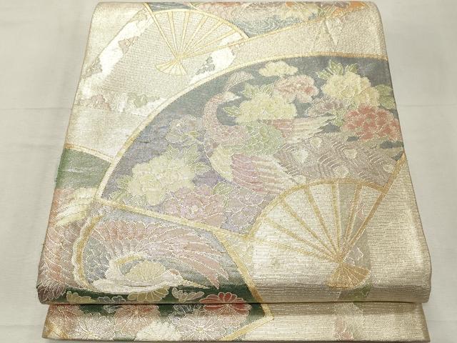 平和屋着物◎佐賀錦　六通柄袋帯　扇面花鳥文　金銀糸　正絹　逸品　CABF0022vf