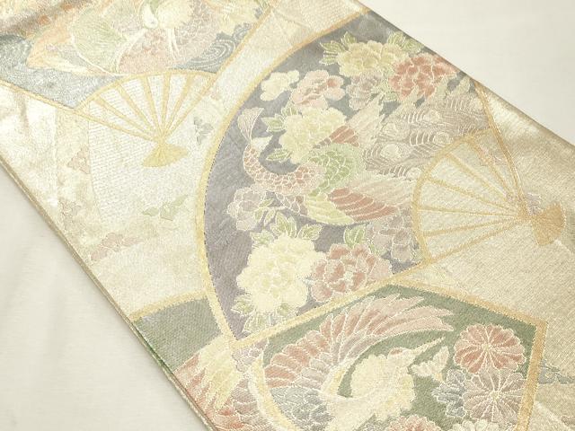 平和屋着物◎佐賀錦　六通柄袋帯　扇面花鳥文　金銀糸　正絹　逸品　CABF0022vf