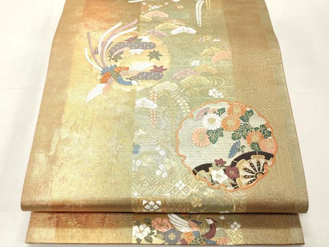 平和屋着物◎六通柄袋帯　唐織　雪輪献上紋　貝碧箔　正絹　逸品　CABF0023vf
