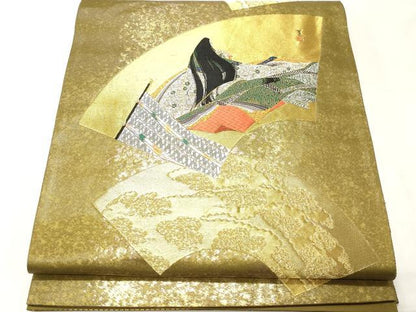 平和屋着物◎六通柄袋帯　地紙女人紋　金糸　引箔　正絹　逸品　CABF0024vf