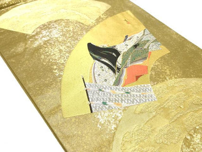 平和屋着物◎六通柄袋帯　地紙女人紋　金糸　引箔　正絹　逸品　CABF0024vf