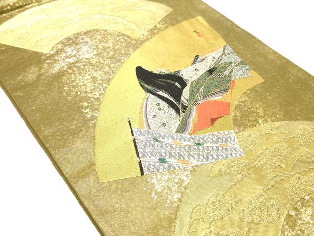平和屋着物◎六通柄袋帯　地紙女人紋　金糸　引箔　正絹　逸品　CABF0024vf