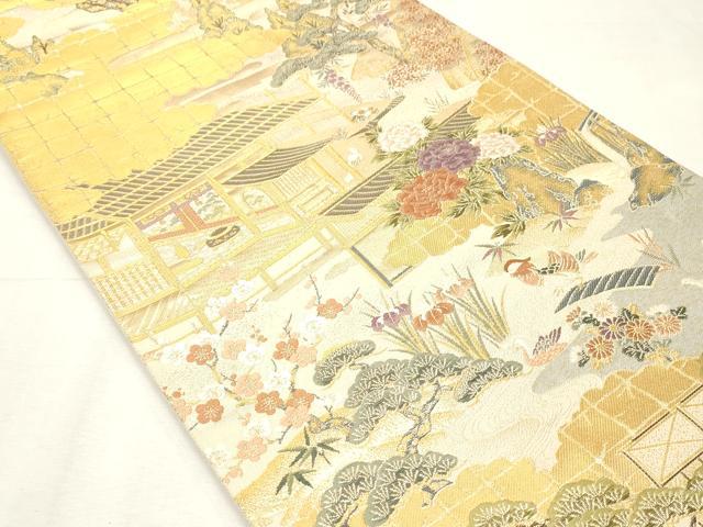 平和屋着物◎六通柄袋帯　唐織　粋美錦　花鳥風景文　金糸　正絹　逸品　CABF0025vf