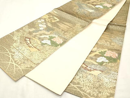 平和屋着物◎六通柄袋帯　地紙花文　金糸　正絹　逸品　CABF0030vf