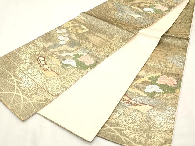 平和屋着物◎六通柄袋帯　地紙花文　金糸　正絹　逸品　CABF0030vf