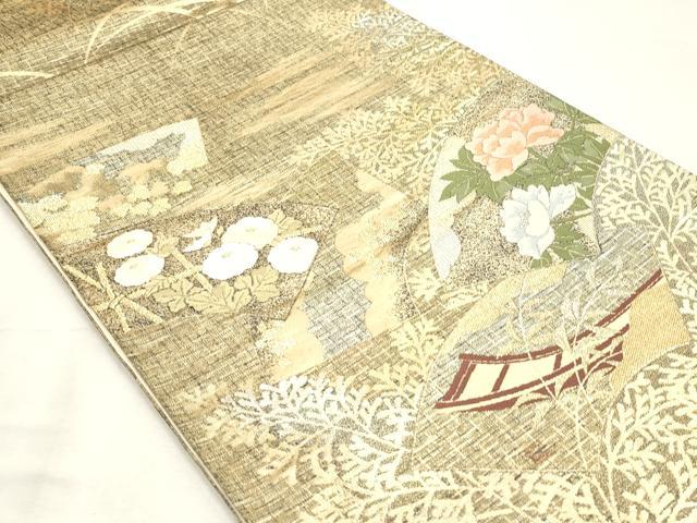 平和屋着物◎六通柄袋帯　地紙花文　金糸　正絹　逸品　CABF0030vf